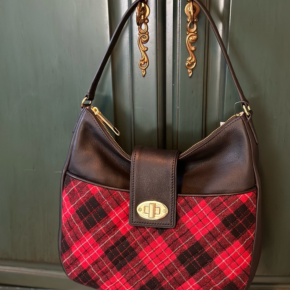 Talbots Quilted Greenwich Hobo Bag, Red Wool Plaid, NWT